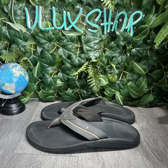 Olukai KIA\'I II HLA Flip Flops Sandals Slides Gray/Black Men\'s 12 main image 8